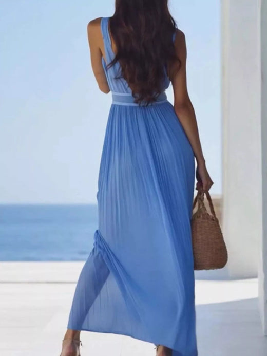 V-Neck Sleeveless Pleated Maxi Dress - alternate view 5