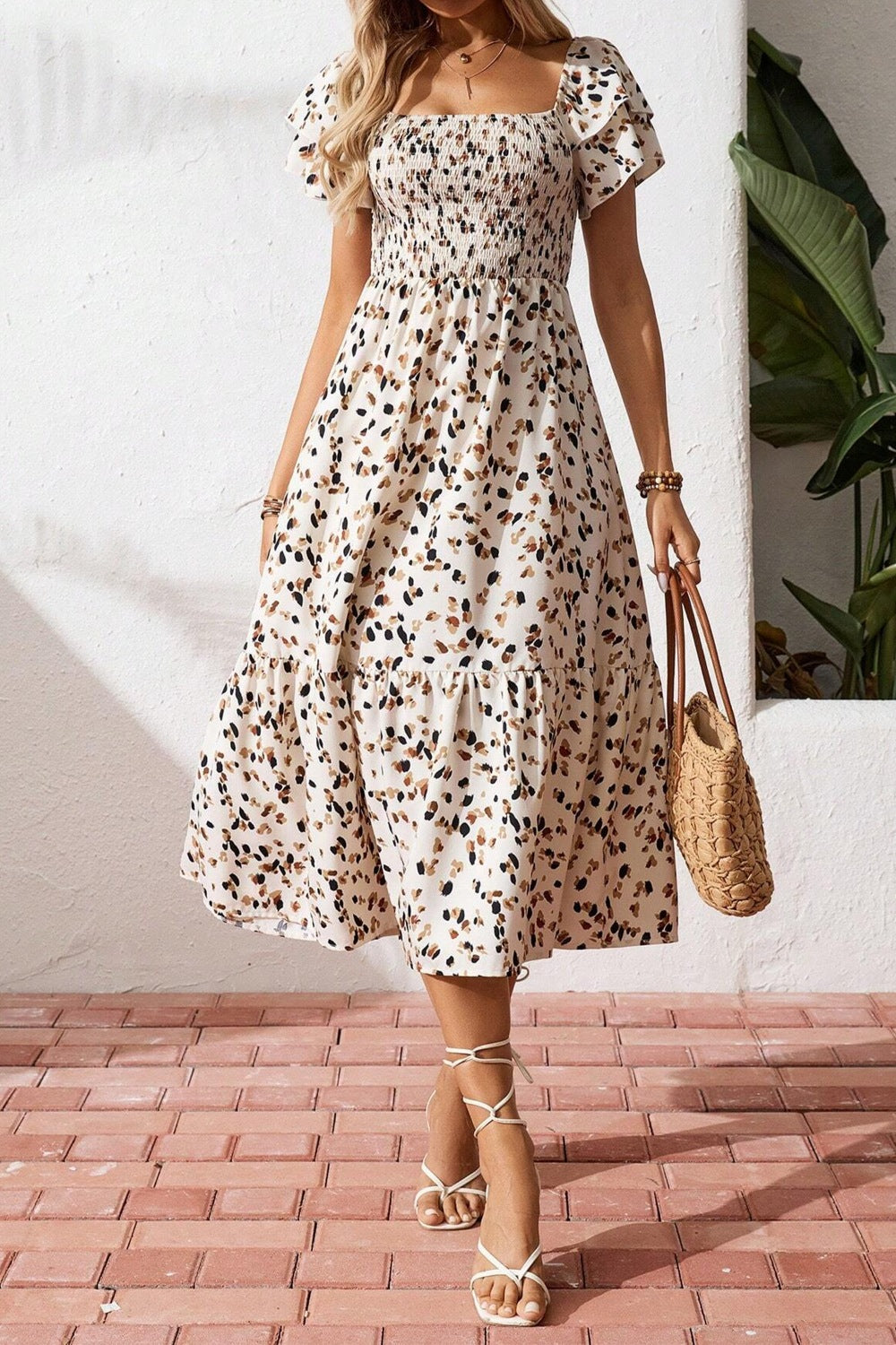 Square Neck Ruffle Sleeve Midi Dress - alternate view 5
