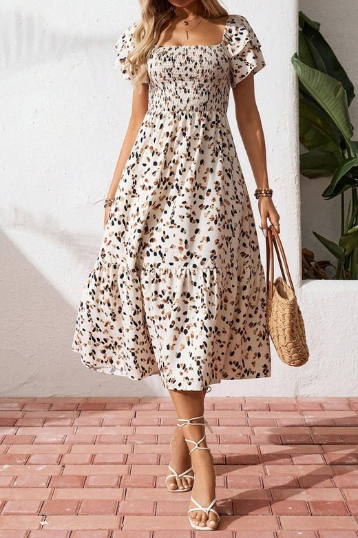 Square Neck Ruffle Sleeve Midi Dress - alternate view 5