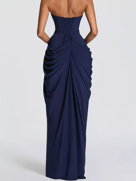 Elegant Strapless Ruched High-Slit Evening Dress - alternate view 11
