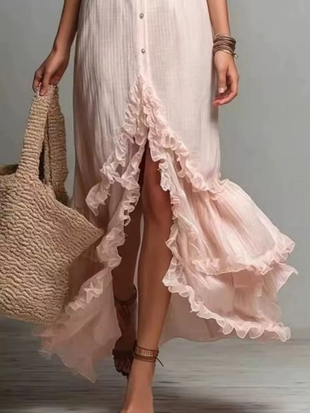 Boho Chic Button-Down Ruffled High-Low Maxi Dress - alternate view 3