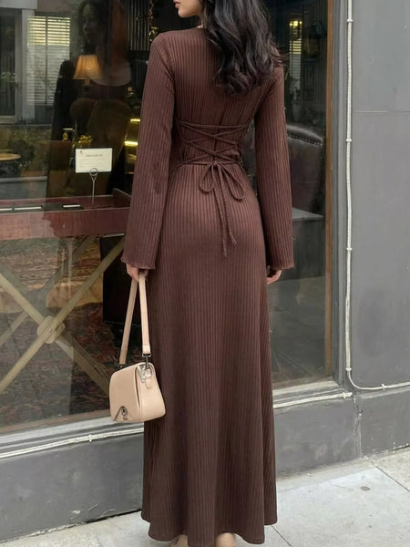 Elegant Ribbed Knit Long Sleeve Maxi Dress - alternate view 1