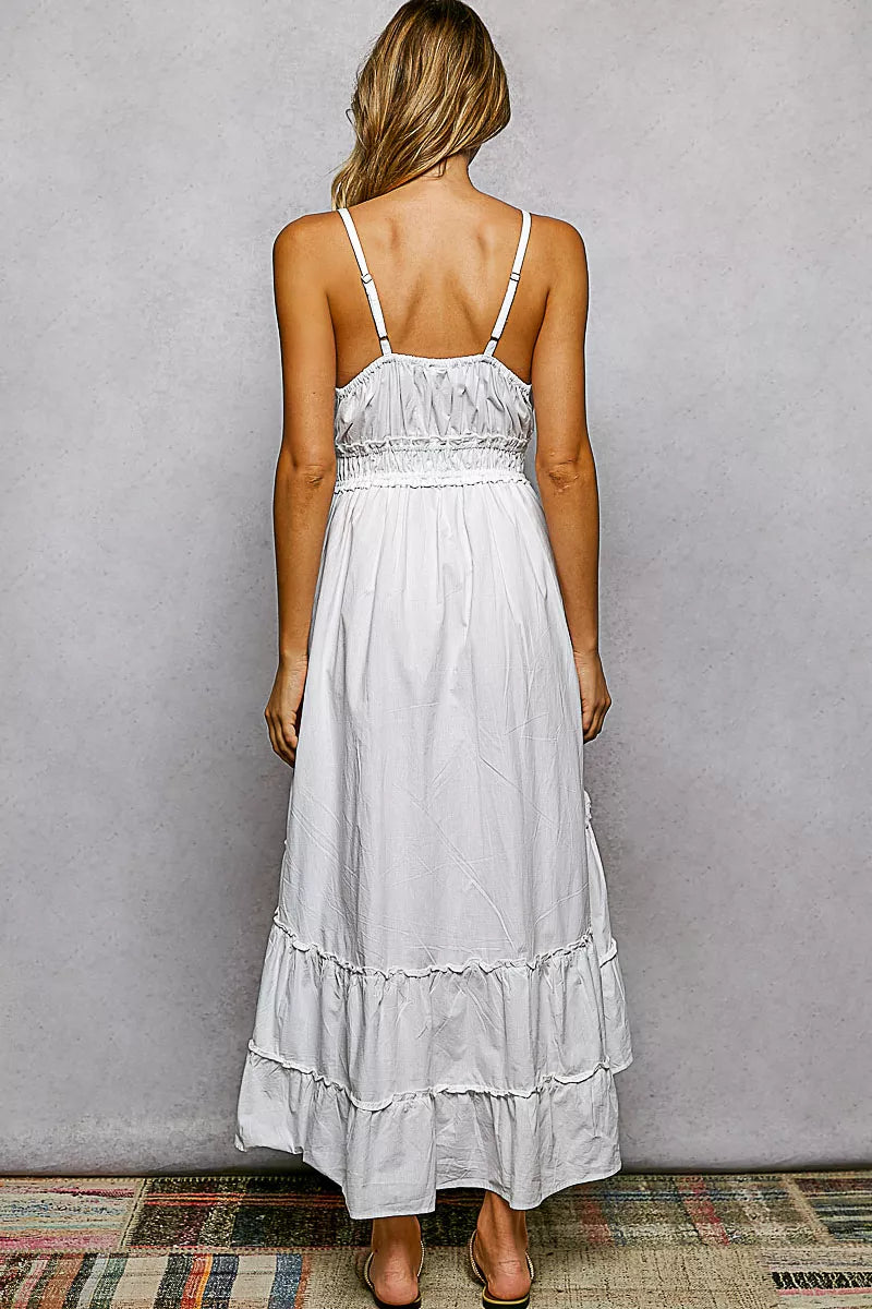 POL Embroidered Detail Tassel Tie Smocked Waist Midi Tiered Cami Dress - alternate view 5