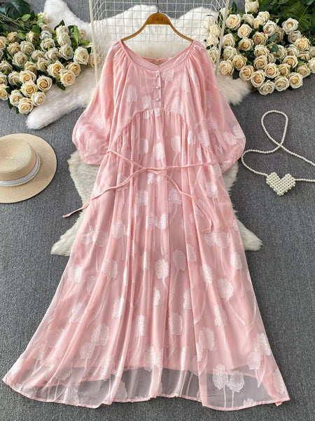 Button Front Puff Sleeve Chiffon Dress - alternate view 2