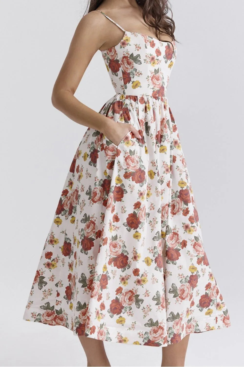 Floral Print Spaghetti Strap Midi Dress - alternate view 3