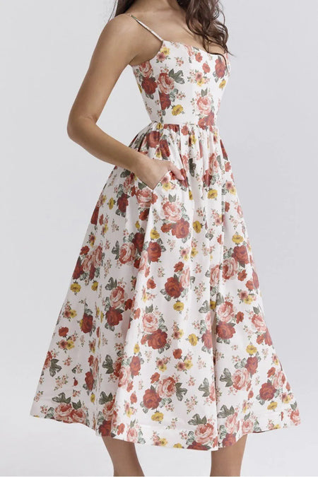 Floral Print Spaghetti Strap Midi Dress - alternate view 3