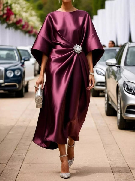 Full Size Satin Draped Evening Dress with Crystal Brooch Plus Size - alternate view 4