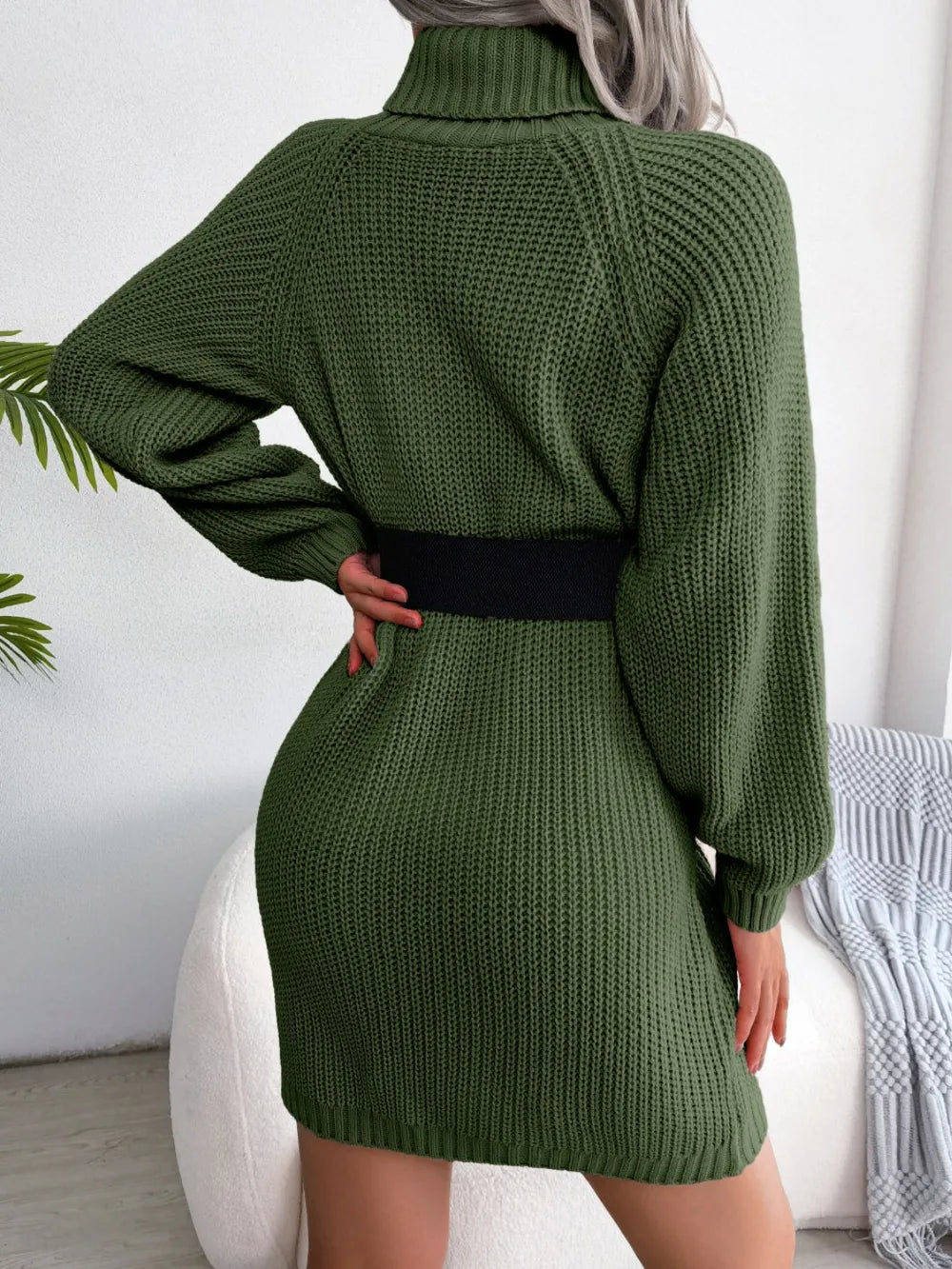 Decorative Button Turtleneck Sweater Dress - alternate view 9
