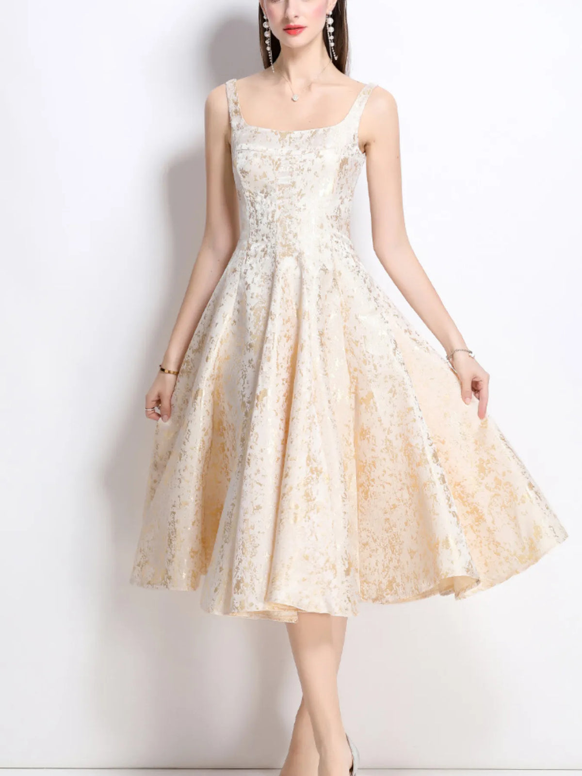 Floral A-Line Sleeveless Midi Dress - alternate view 2