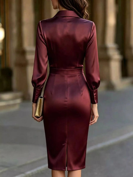 Satin Lantern Sleeve Midi Dress - alternate view 5