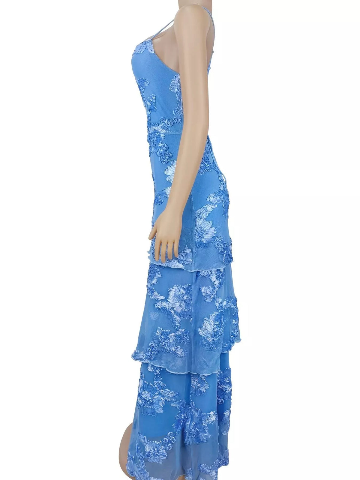 Floral Applique Tiered Maxi Dress with Lace Up Detail - alternate view 5