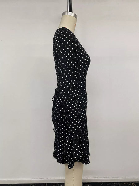 Polka Dot Long Sleeve Ruffle Hem Mini Dress - alternate view 12