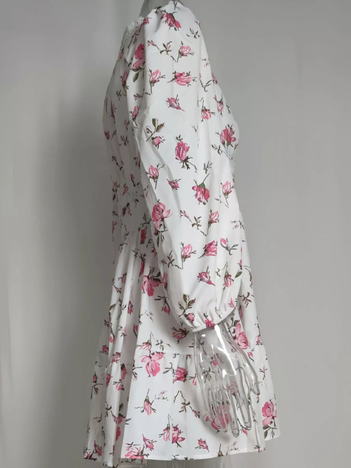 Lace Detail V-Neck Balloon Sleeve Dress - alternate view 10