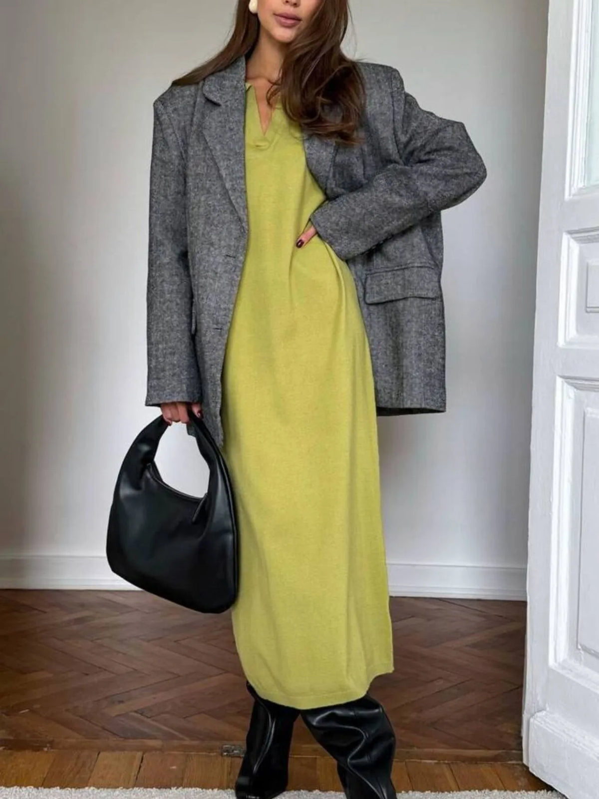 Long Sleeve Collared Neck Knit Dress - alternate view 5