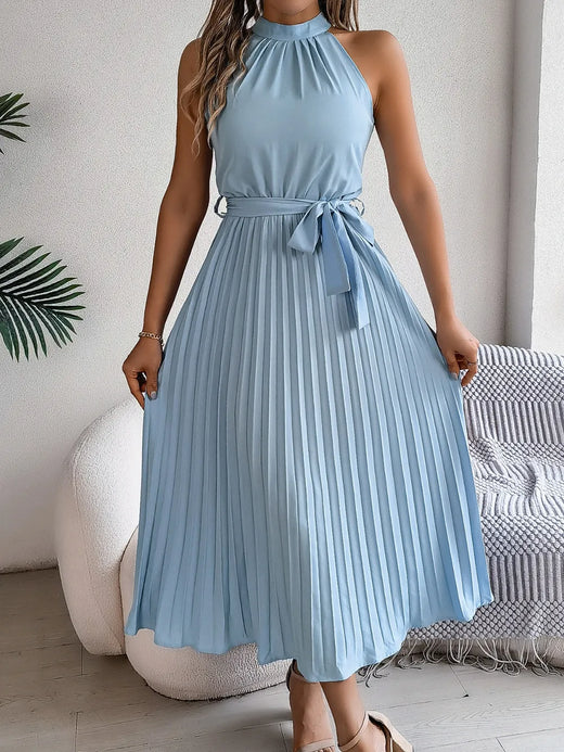 Grecian Neck Tie Waist Pleated Dress - alternate view 4