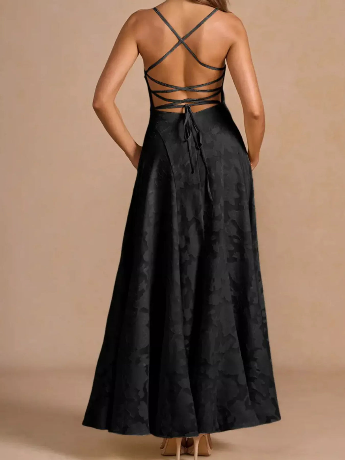Lace Up Back Spaghetti Strap Maxi Dress - alternate view 4