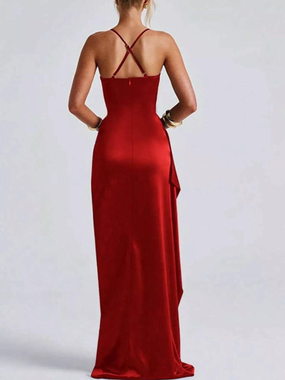 Satin Ruched High-Slit Maxi Dress - alternate view 19