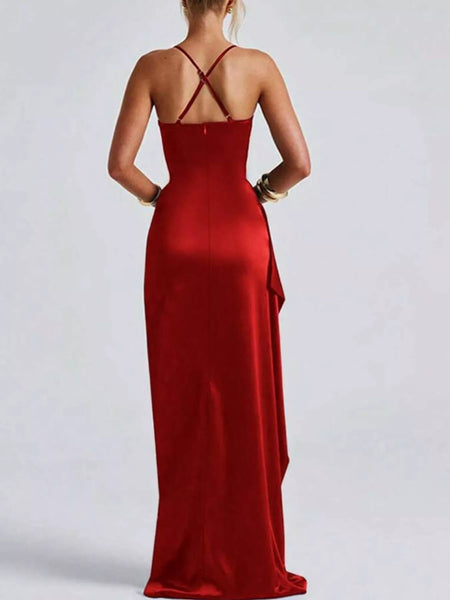 Satin Ruched High-Slit Maxi Dress - alternate view 19