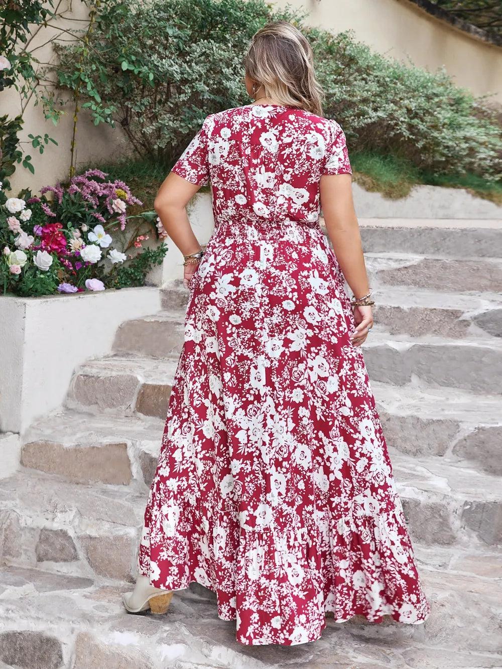 Slit Printed V-Neck Maxi Dress - alternate view 2
