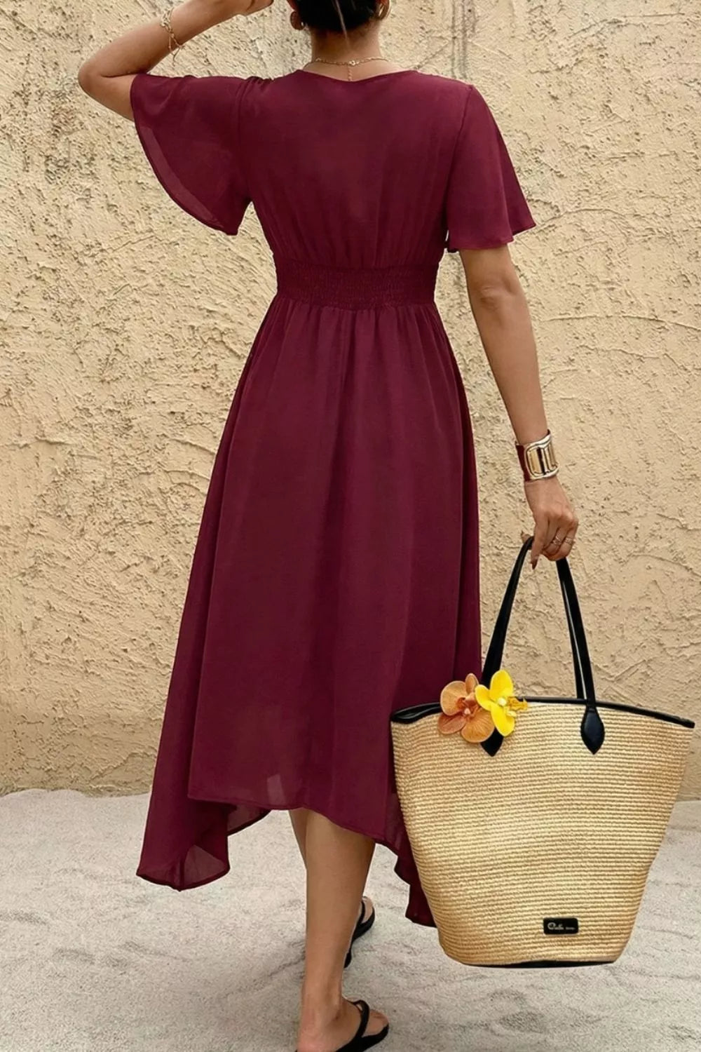 V-Neck Flutter Sleeve Midi Dress - alternate view 5