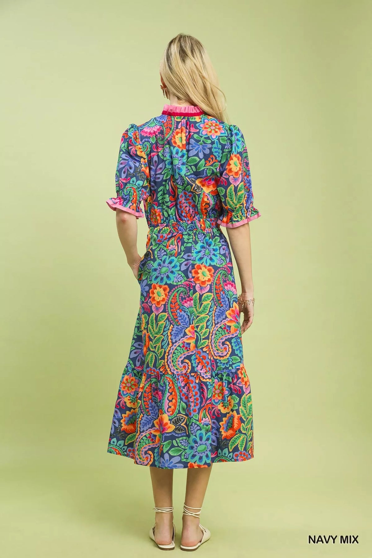 Mix Floral Midi Dress with Ruffle Trim - alternate view 3