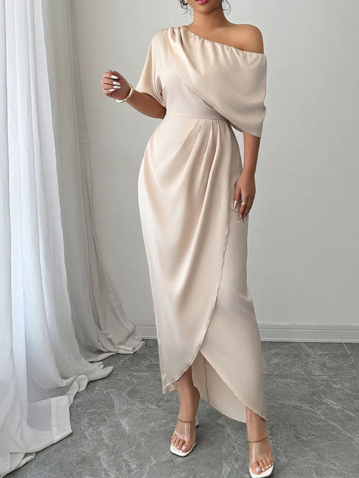 One-Shoulder Satin Maxi Dress - alternate view 4