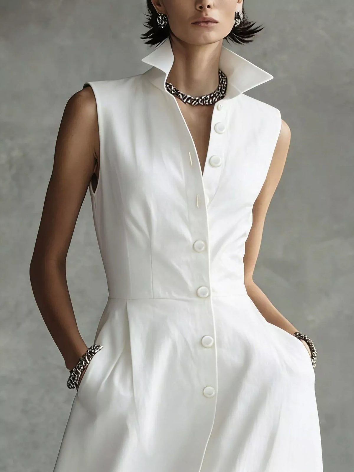 Sleeveless Button-Down Midi Shirt Dress - alternate view 7