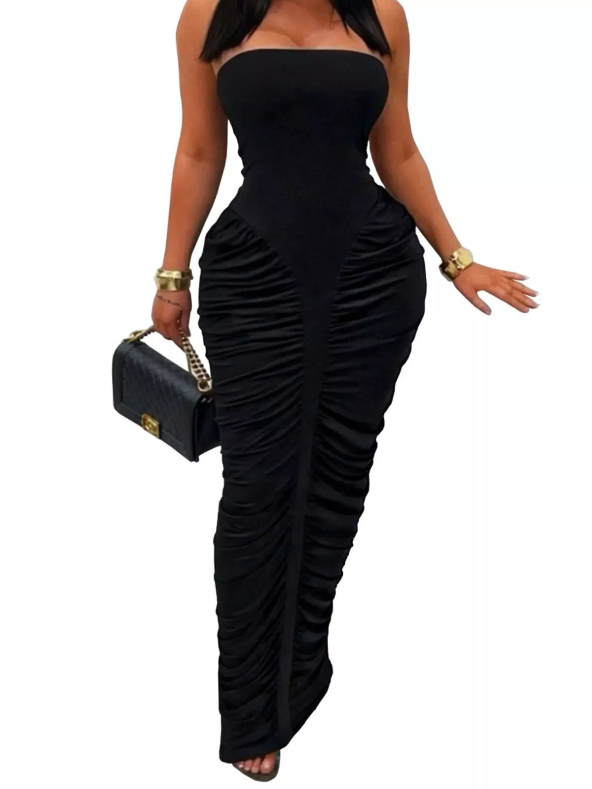 Strapless Ruched Bodycon Maxi Dress - alternate view 2