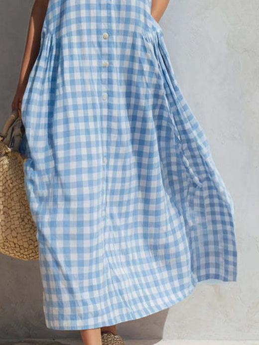 Full Size Sleeveless Gingham Button-Down Midi Dress Plus Size - alternate view 2