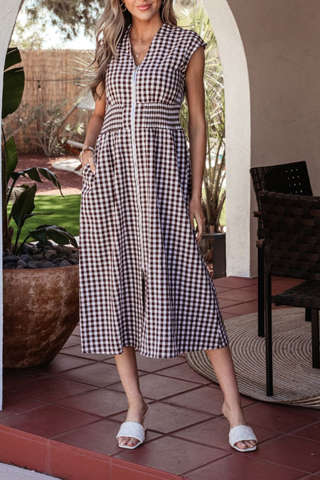 Gingham Zip-Front Midi Dress - alternate view 4