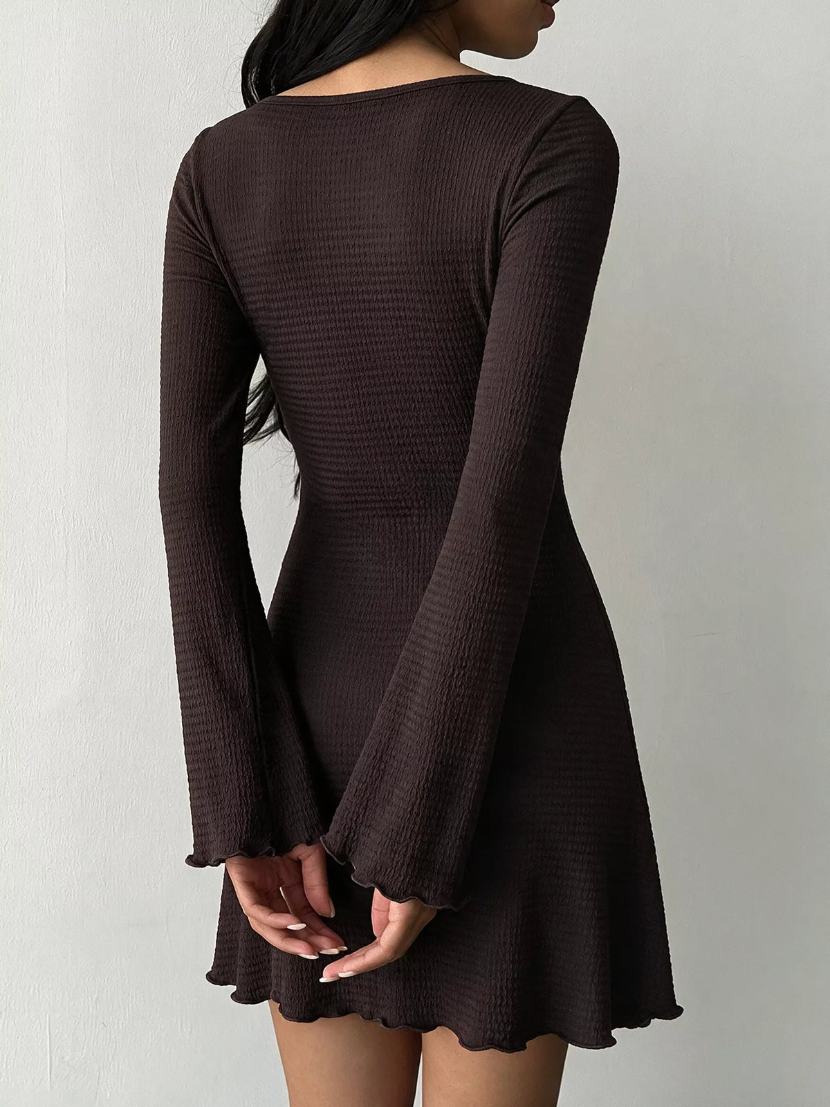 Long-Sleeve Waffle Knit Bodycon Mini Dress - alternate view 6