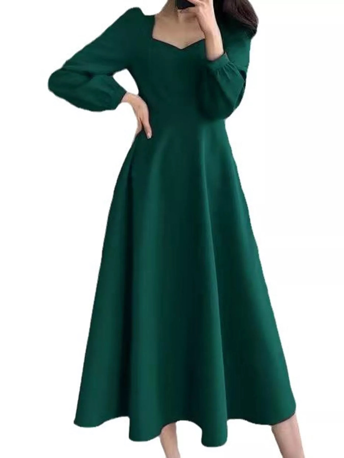 Full Size Long Sleeve A-Line Midi Dress Plus Size - alternate view 11
