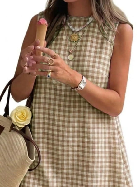 Gingham Sleeveless A-Line Mini Dress - alternate view 12