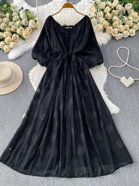 Button Front Puff Sleeve Chiffon Dress - alternate view 8
