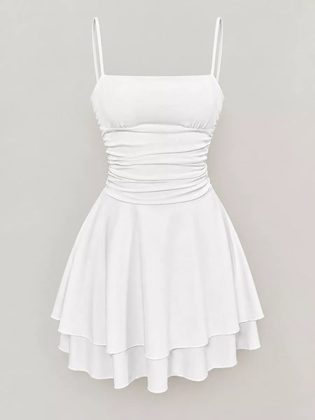 Ruched Spaghetti Strap Layered Mini Dress - alternate view 6