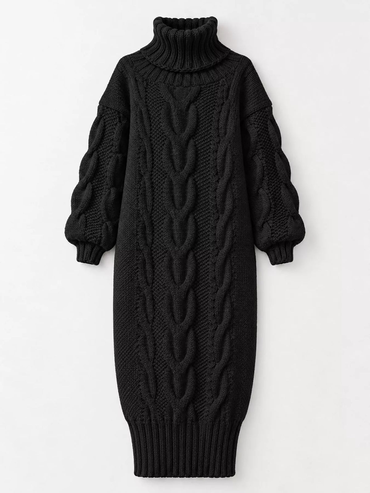 Full Size Oversized Chunky Cable Knit Turtleneck Sweater Dress Plus Size - alternate view 16