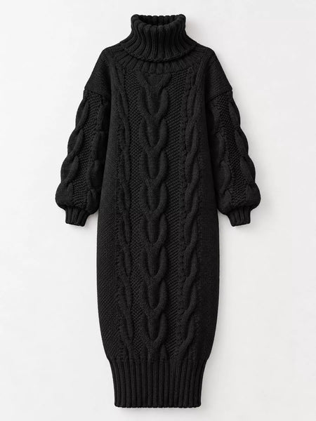 Full Size Oversized Chunky Cable Knit Turtleneck Sweater Dress Plus Size - alternate view 16