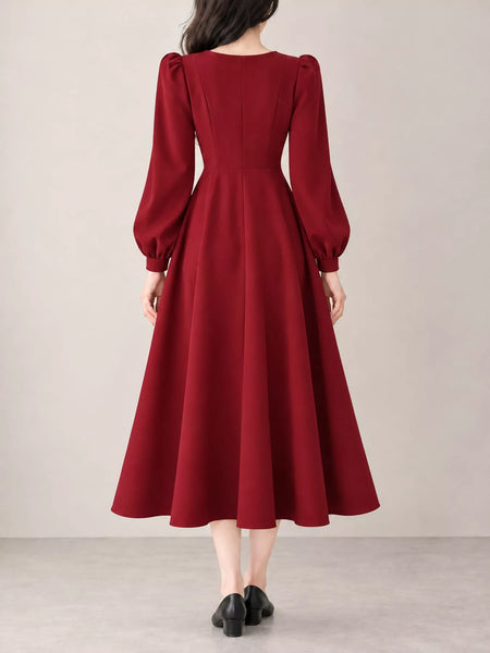 Full Size Long Sleeve A-Line Midi Dress Plus Size - alternate view 2