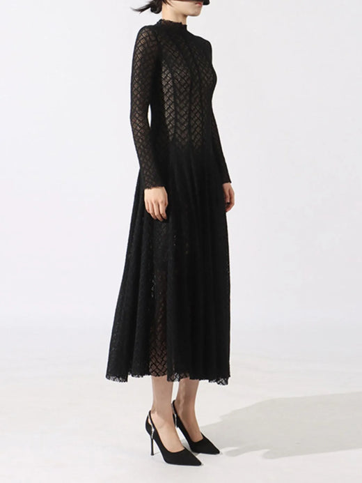 Lace Mock Neck Long Sleeve Dress - alternate view 4