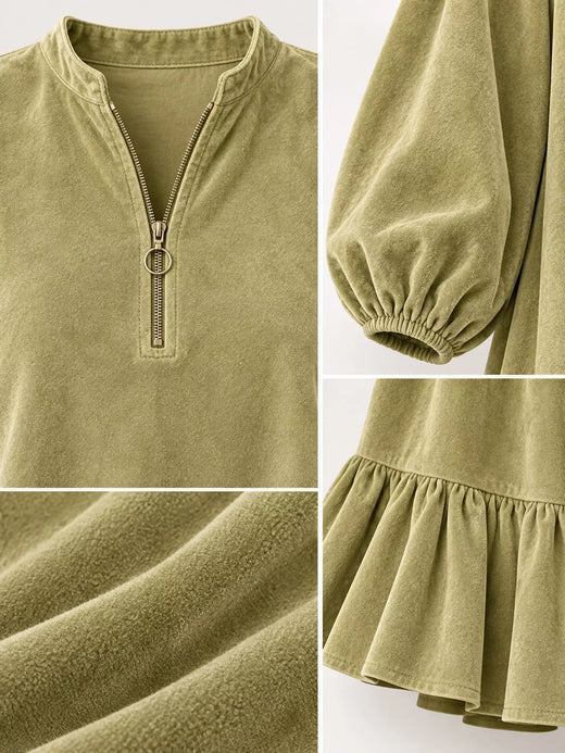 Quarter-Zip Ruffle Hem Mini Dress - alternate view 5