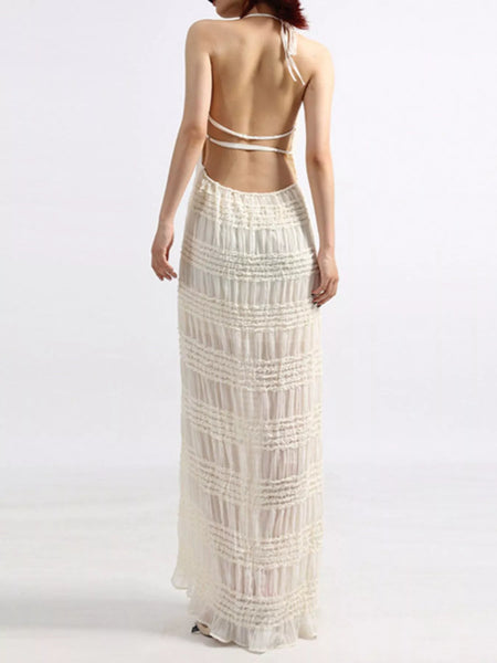 Backless Halter Neck Ruched Maxi Dress - alternate view 5