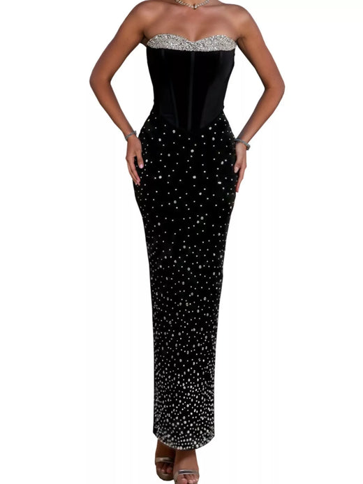 Rhinestone Slit Back Tube Maxi Dress - alternate view 6