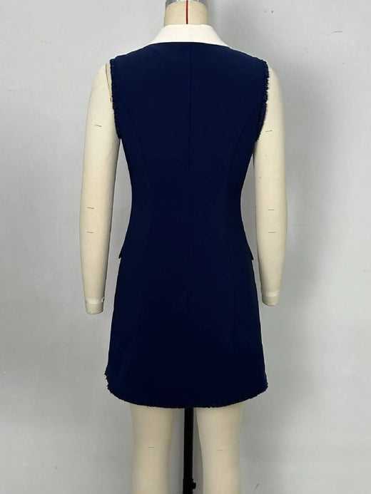 Contrast Collar Button-Front Sleeveless Mini Dress - alternate view 5