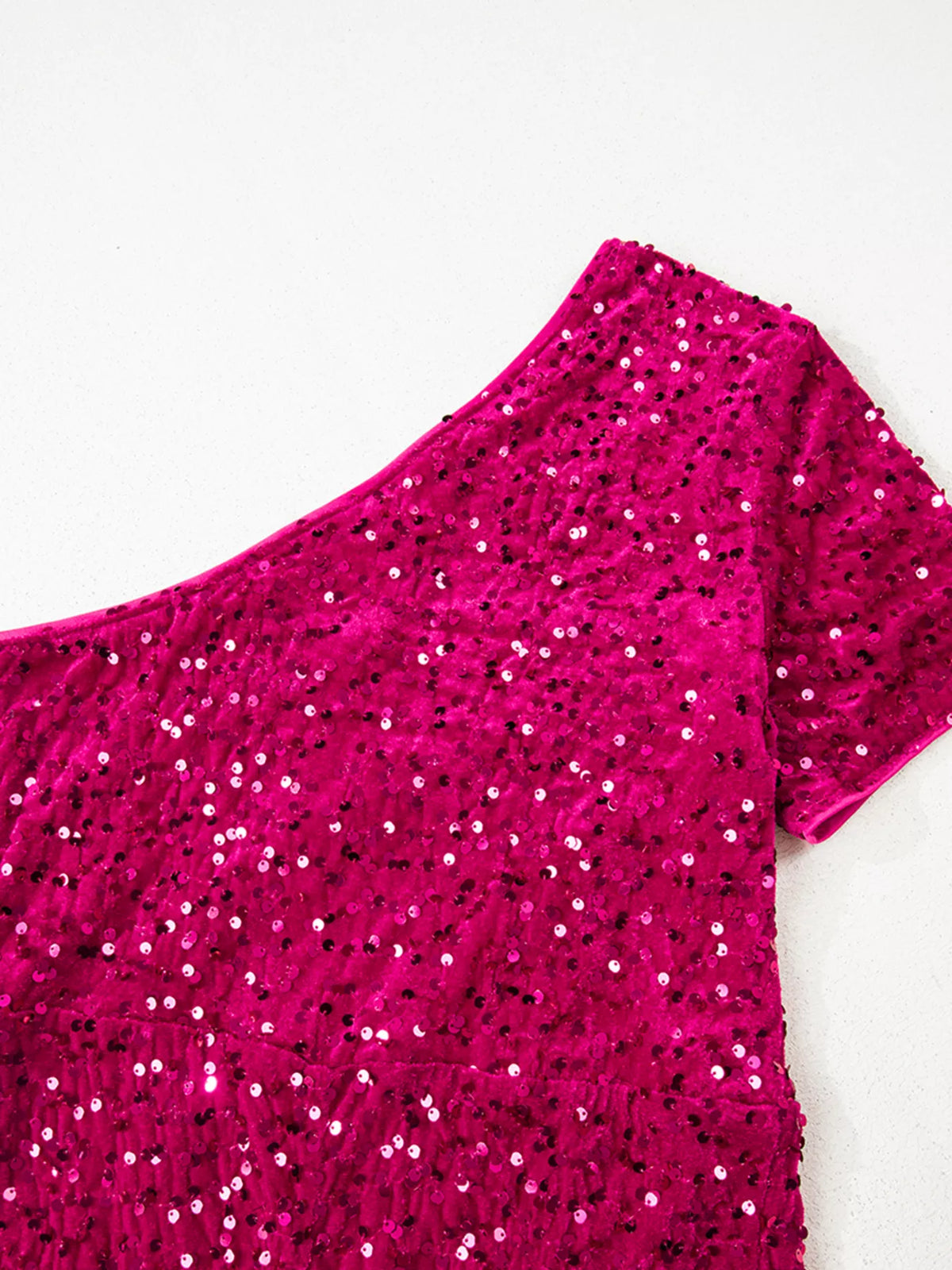 Sequin One-Shoulder Dress with High Slit - alternate view 6