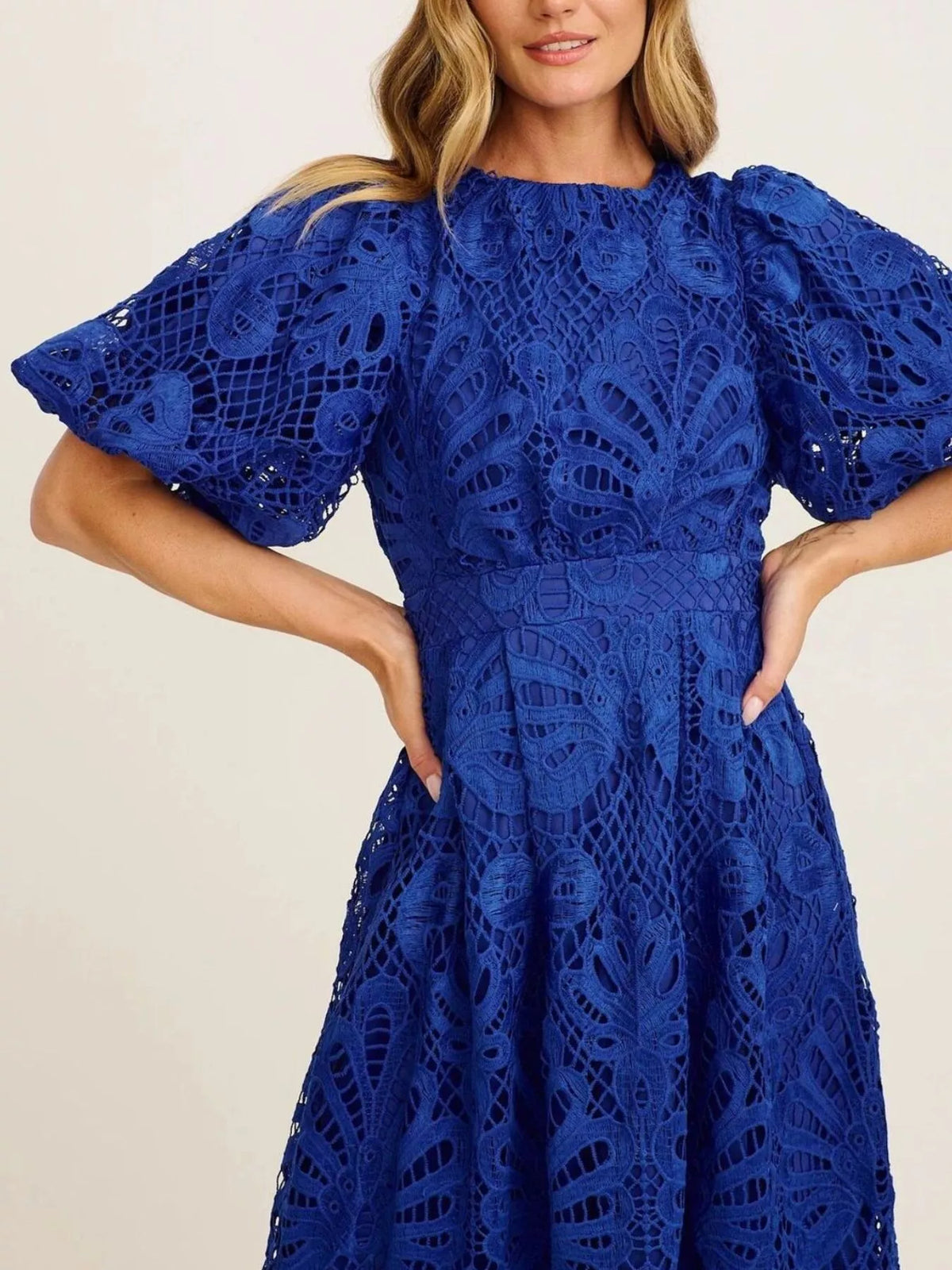 Lace Puff Sleeve Midi Dress - alternate view 3