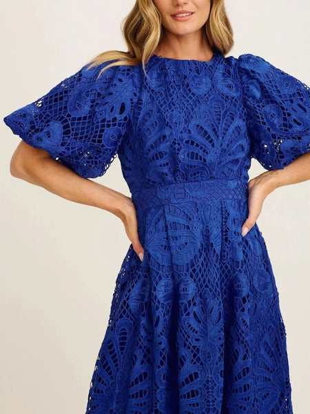 Lace Puff Sleeve Midi Dress - alternate view 3