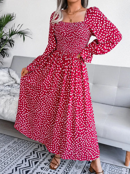 Smocked Square Neck Flounce Sleeve Dress - alternate view 8