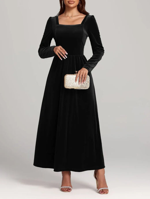 Velvet Square Neck Long Sleeve Dress - alternate view 4
