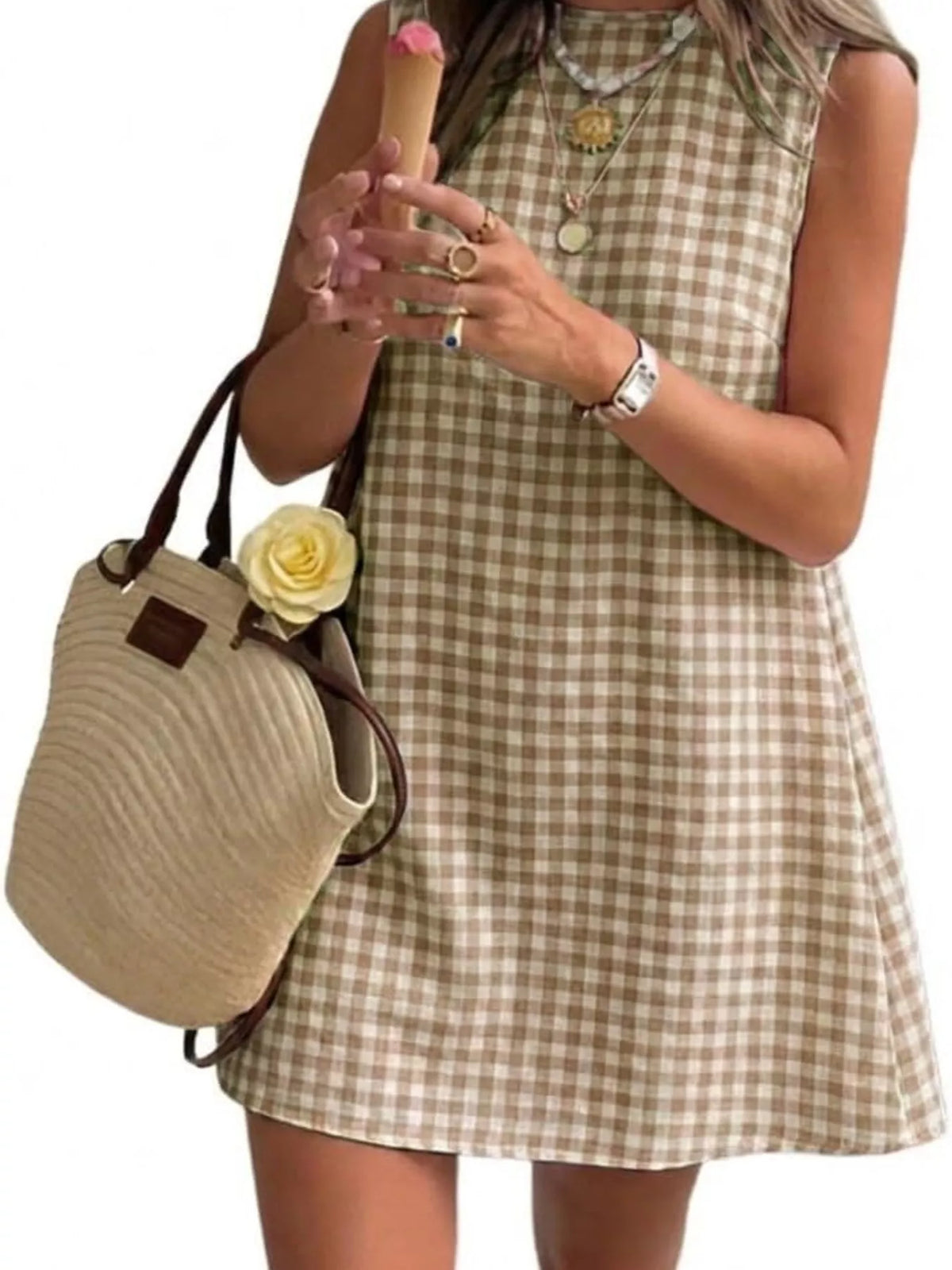 Gingham Sleeveless A-Line Mini Dress - alternate view 11