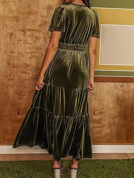 Velvet Tiered Short Sleeve Maxi Dress - alternate view 12